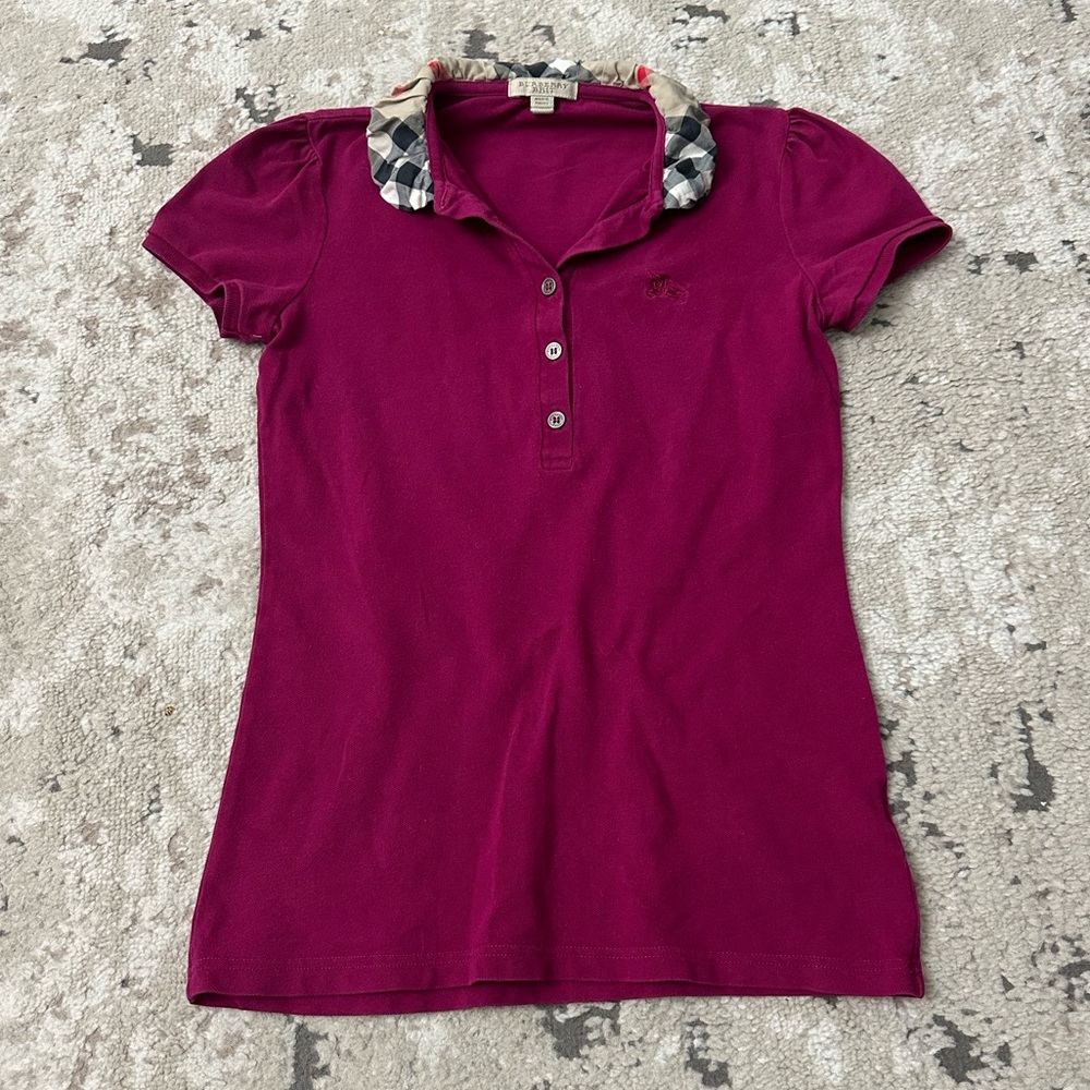 Women's Burberry Embroidered Logo Plaid Polo Shirt Size XS